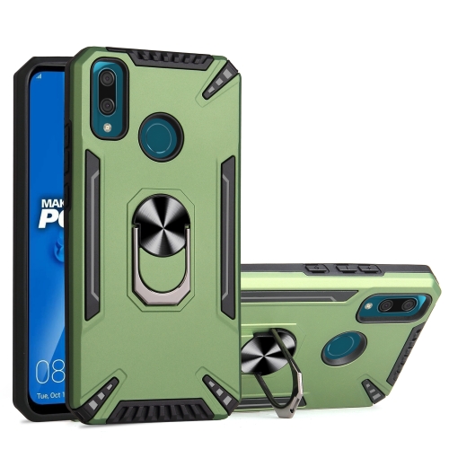 For Huawei Y9 2019 PC + TPU Protective Case with 360 Degrees Rotatable Ring Holder(Dark Green)