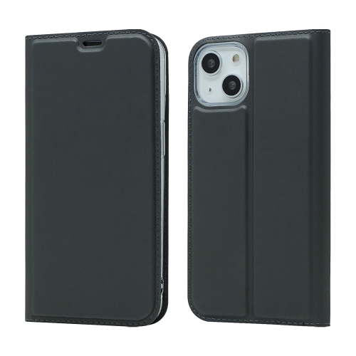 Magnetic Suction Electric Pressed Horizontal Flip Leather Case with Holder For iPhone 13 mini(Grey)