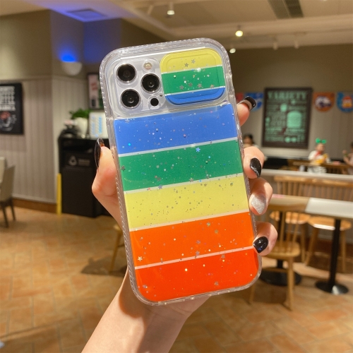 Sliding Camera Cover Design Rainbow Epoxy TPU + PC Shockproof Case For iPhone 12(Rainbow Pattern 10)