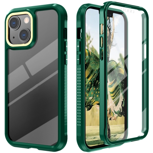 C1 2 in 1 Shockproof TPU + PC Protective Case with PET Screen Protector For iPhone 13(Dark Green)