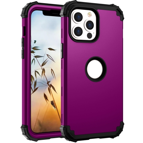 3 in 1 Shockproof PC + Silicone Protective Case For iPhone 13 Pro(Dark Purple + Black)