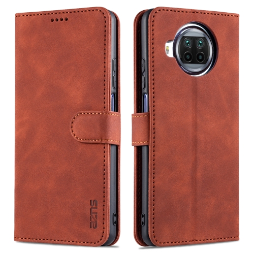 For Xiaomi Redmi Note 9 Pro 5G AZNS Skin Feel Calf Texture Horizontal Flip Leather Case with Card Slots & Holder & Wallet(Brown)