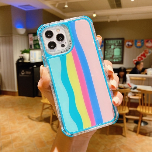 Rainbow TPU + PC Glass Shockproof Case For iPhone 11 Pro Max(Rainbow Pattern Blue)