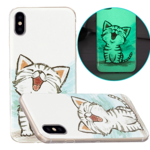 Luminous TPU Pattern Soft Protective Case For iPhone X / XS(Happy Cat)