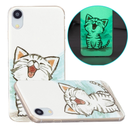 Luminous TPU Pattern Soft Protective Case For iPhone XR(Happy Cat)