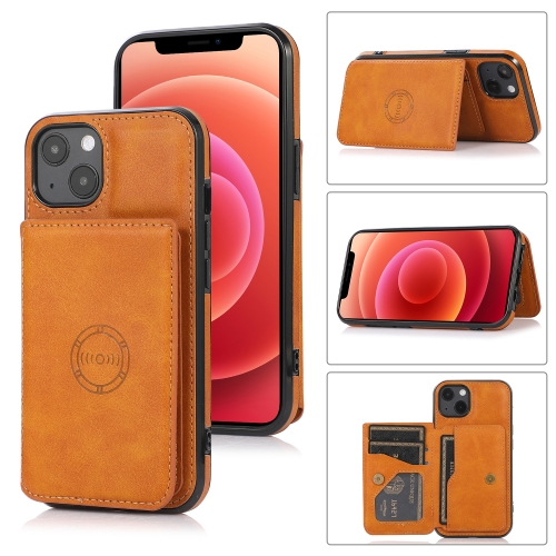 Calf Texture Magnetic Card Bag PU Shockproof Case with Holder & Card Slot For iPhone 13(Brown)