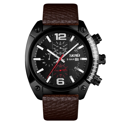 SKMEI 9190 Men Large Dial Calendar Timing Luminous Quartz Watch(Black)
