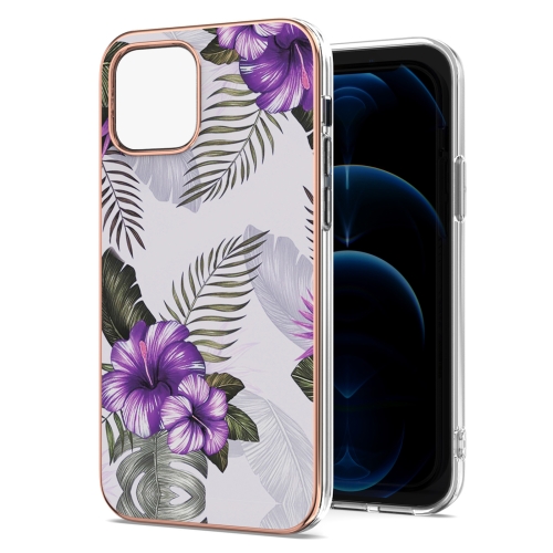 Electroplating Pattern IMD TPU Shockproof Case For iPhone 13 mini(Purple Flower)