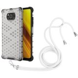 For Xiaomi Poco X3 NFC Shockproof Honeycomb PC + TPU Case with Neck Lanyard(White)
