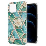 Electroplating Splicing Marble Flower Pattern TPU Shockproof Case For iPhone 13(Blue Flower)