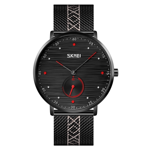 SKMEI 9218 Men Horizontal Striped Arabic Numeral Dial Mesh Belt Quartz Watch(Red)