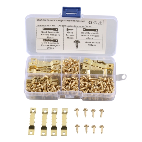 A6299 300 in 1 RV High-bow Double-sided Serrated Hanger Hooks with Self-tapping Screws(Gold)