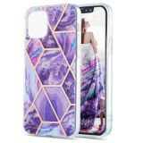 Electroplating Splicing Marble Flower Pattern Dual-side IMD TPU Shockproof Case For iPhone 13 mini(Dark Purple)