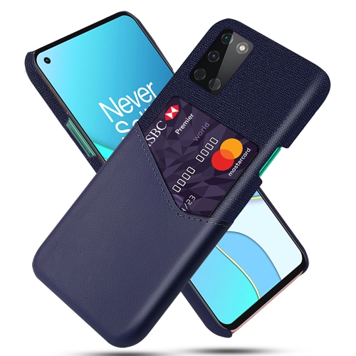 For OnePlus 8T Cloth Texture PC + PU Leather Back Cover Shockproof Case with Card Slot(Blue)