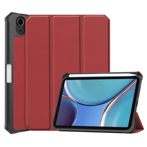 Custer Pattern Pure Color TPU Smart Tablet Holster with Sleep Function & 3-Fold Holder & Pen Slot For iPad mini 6(Wine Red)