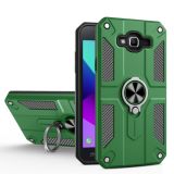 For Samsung Galaxy J7 Carbon Fiber Pattern PC + TPU Protective Case with Ring Holder(Green)