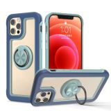 Crystal PC + TPU Shockproof Case with 360 Degree Rotating Ring Holder For iPhone 12 / 12 Pro(Cobalt Blue + Finland Green)