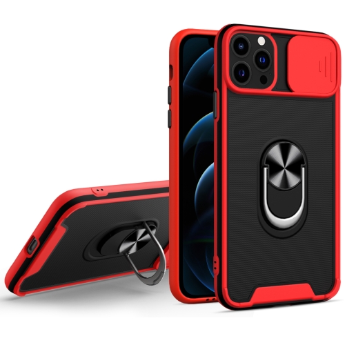 Sliding Camera Cover Design TPU + PC Magnetic Shockproof Case with Ring Holder For iPhone 13 Pro(Red)