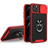 Sliding Camera Cover Design TPU + PC Magnetic Shockproof Case with Ring Holder For iPhone 11 Pro(Red)