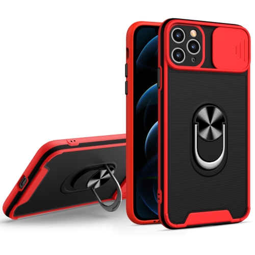 Sliding Camera Cover Design TPU + PC Magnetic Shockproof Case with Ring Holder For iPhone 11 Pro Max(Red)