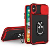 Sliding Camera Cover Design TPU + PC Magnetic Shockproof Case with Ring Holder For iPhone X / XS(Red)