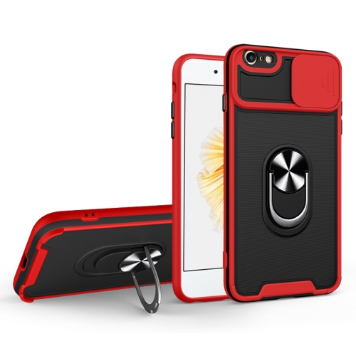 Sliding Camera Cover Design TPU + PC Magnetic Shockproof Case with Ring Holder For  iPhone SE 2020 / 7 / 8(Red)