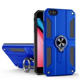 Carbon Fiber Pattern PC + TPU Protective Case with Ring Holder For iPhone 8 / 7(Dark Blue)