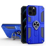 Carbon Fiber Pattern PC + TPU Protective Case with Ring Holder For iPhone 13 Pro(Dark Blue)