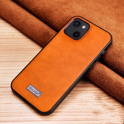 SULADA Shockproof TPU + Handmade Leather Protective Case For iPhone 13 mini(Orange)