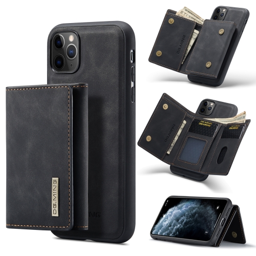 DG.MING M1 Series 3-Fold Multi Card Wallet + Magnetic Back Cover Shockproof Case with Holder Function For iPhone 11 Pro(Black)