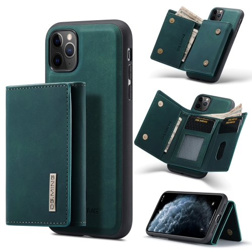 DG.MING M1 Series 3-Fold Multi Card Wallet + Magnetic Back Cover Shockproof Case with Holder Function For iPhone 11 Pro Max(Green)