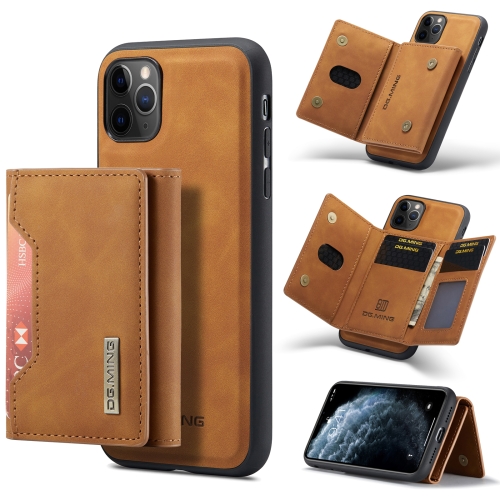 DG.MING M2 Series 3-Fold Multi Card Bag + Magnetic Back Cover Shockproof Case with Wallet & Holder Function For iPhone 11 Pro Max(Brown)