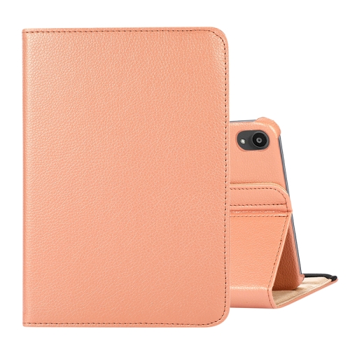 360 Degree Rotation Litchi Texture Flip Leather Case with Holder For iPad mini 6(Rose Gold)