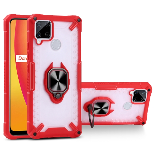 Matte TPU + PC Magnetic Shockproof Case with Ring Holder For OPPO Realme C15(Red)