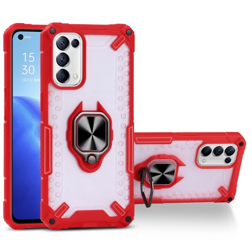 Matte TPU + PC Magnetic Shockproof Case with Ring Holder For OPPO Reno5(Red)