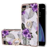 Electroplating Pattern IMD TPU Shockproof Case with Rhinestone Ring Holder For iPhone 8 Plus / 7 Plus(Purple Flower)