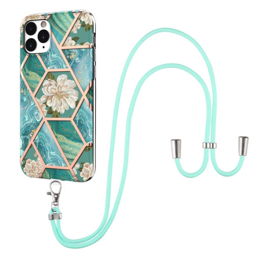 Electroplating Splicing Marble Flower Pattern TPU Shockproof Case with Lanyard For iPhone XS Max(Blue Flower)