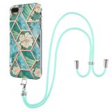 Electroplating Splicing Marble Flower Pattern TPU Shockproof Case with Lanyard For iPhone 8 Plus / 7 Plus(Blue Flower)