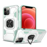 Knight Cool Series PC + TPU Shockproof Case with Magnetic Ring Holder For iPhone 12 / 12 Pro(Silver + Finland Green)