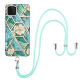 For Samsung Galaxy A22 4G EU Version / M32 Electroplating Splicing Marble Flower Pattern TPU Shockproof Case with Lanyard(Blue Flower)