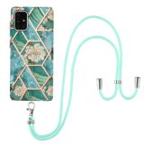 For Samsung Galaxy A71 5G Electroplating Splicing Marble Flower Pattern TPU Shockproof Case with Lanyard(Blue Flower)