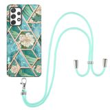 For Samsung Galaxy A72 5G / 4G Electroplating Splicing Marble Flower Pattern TPU Shockproof Case with Lanyard(Blue Flower)