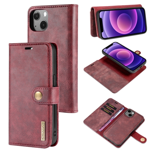 DG.MING Crazy Horse Texture Flip Detachable Magnetic Leather Case with Holder & Card Slots & Wallet For iPhone 13 mini(Red)