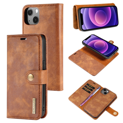 DG.MING Crazy Horse Texture Flip Detachable Magnetic Leather Case with Holder & Card Slots & Wallet For iPhone 13(Brown)