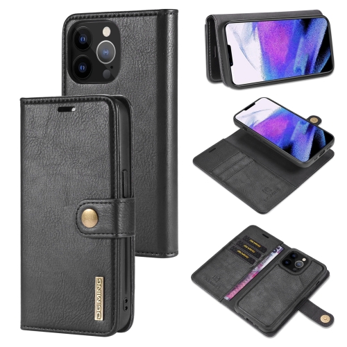 DG.MING Crazy Horse Texture Flip Detachable Magnetic Leather Case with Holder & Card Slots & Wallet For iPhone 13 Pro(Black)
