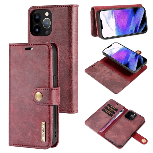 DG.MING Crazy Horse Texture Flip Detachable Magnetic Leather Case with Holder & Card Slots & Wallet For iPhone 13 Pro Max(Red)