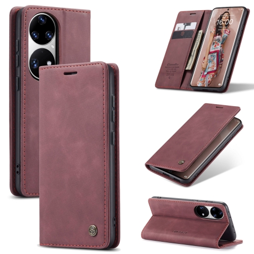 CaseMe 013 Multifunctional Horizontal Flip Leather Case with Holder & Card Slot & Wallet For Huawei P50 Pro(Wine Red)