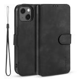 DG.MING Retro Oil Side Horizontal Flip Leather Case with Holder & Card Slots & Wallet For iPhone 13 mini(Black)