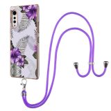 For LG Velvet 4G / Velvet 5G / G9 Electroplating Pattern IMD TPU Shockproof Case with Neck Lanyard(Purple Flower)