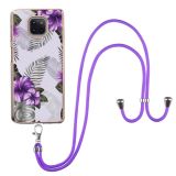 For Motorola Moto G Power 2021 Electroplating Pattern IMD TPU Shockproof Case with Neck Lanyard(Purple Flower)